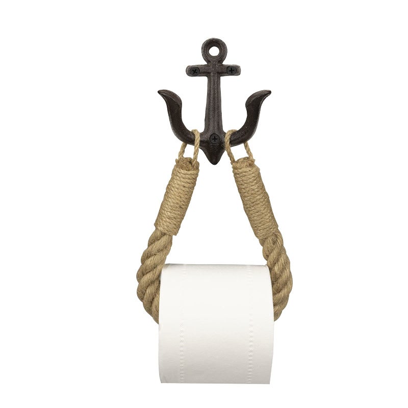 ROXLLGJC Nautical Rope Toilet Paper Holder Coastal Towel Holder with Metal Hook for Bathroom Decor (Black) - Image 1